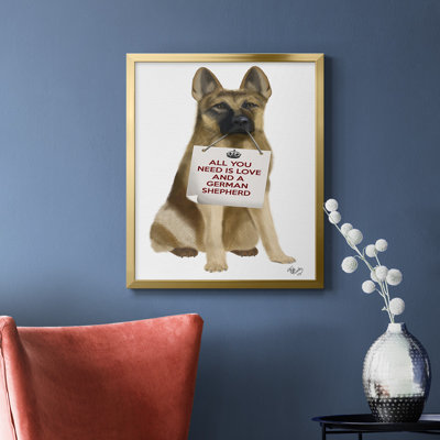 «Love and German Shepherd», toile encadrée de qualité supérieure - prête à être accrochée