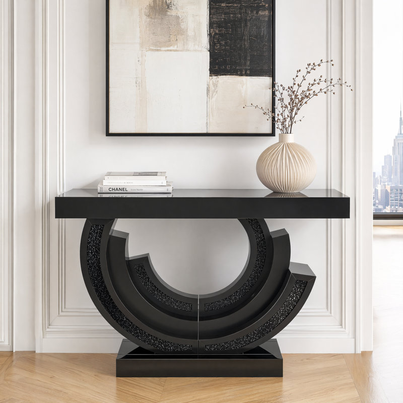 Console 42,91 "en forme de 3C en miroir, table de couloir moderne en diamant concassé pour le salon, Noir