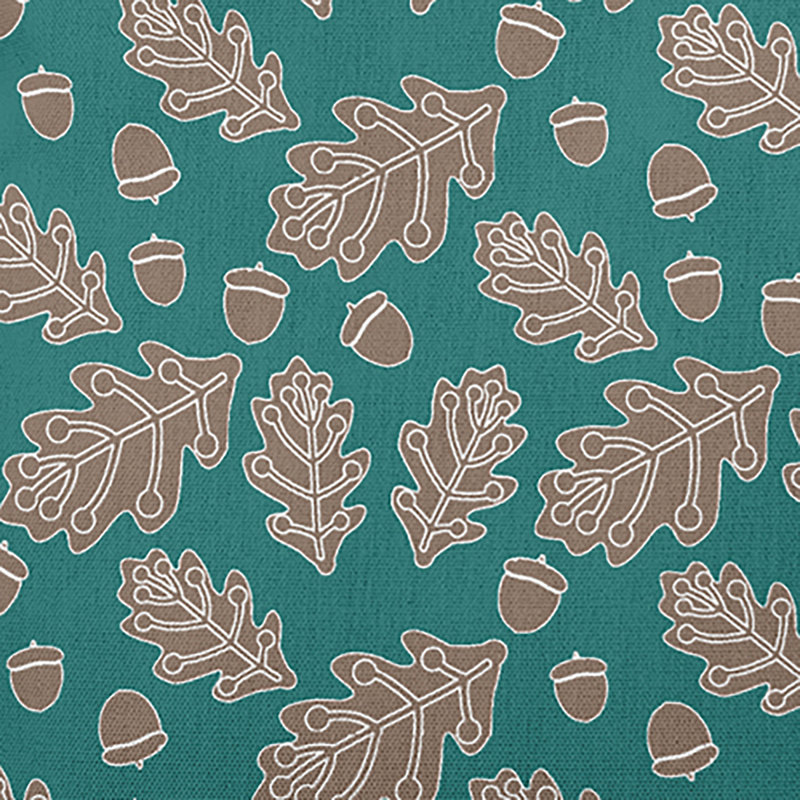 Coussin décoratif intérieur / extérieur Leaves and Acorns, H 14 po x l 20 po, Bleu sarcelle, Rectangle