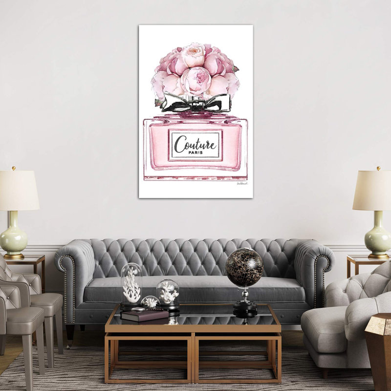 Short Perfume, Pink With Roses - Wrapped Canvas Print, 152.5 cm H x 101.5 cm W