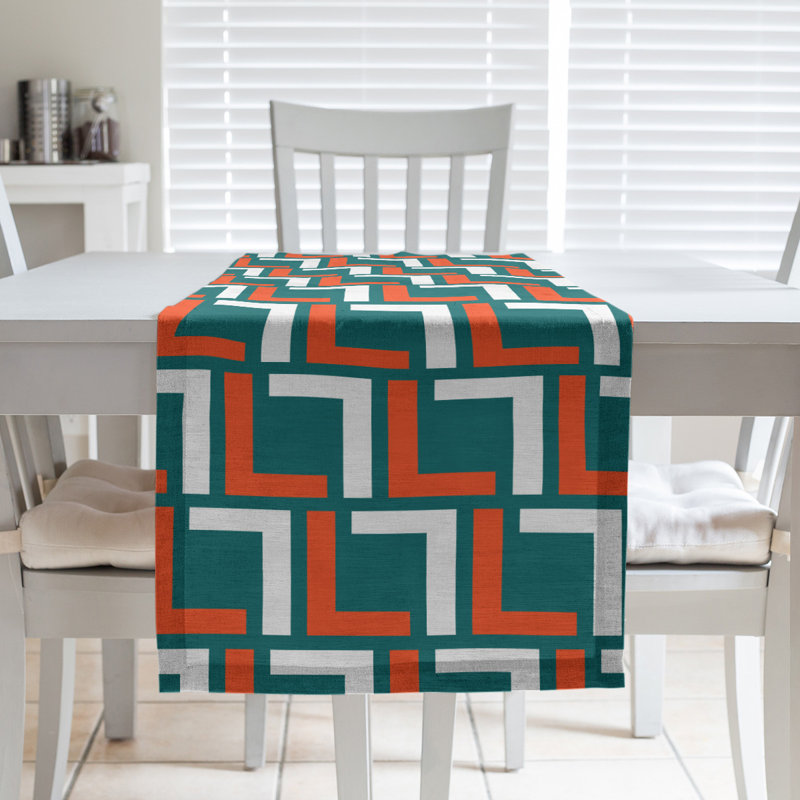 Chemin de table Miami, Orange / blanc / turquoise, 72 po x 16 po, Coton