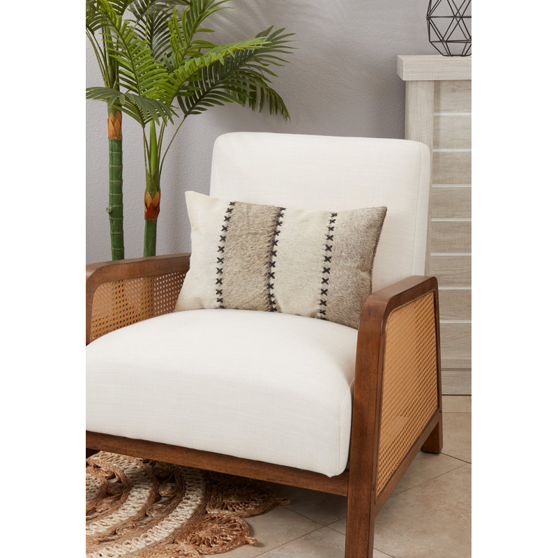 Gray and Beige Hair on Leather Throw Pillow Cover