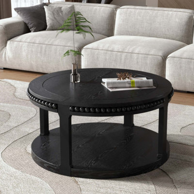 Table basse ronde rustique à 2 niveaux, table moderne en bois avec tablette de rangement, table d'appoint polyvalente comme table d'appoint pour le salon