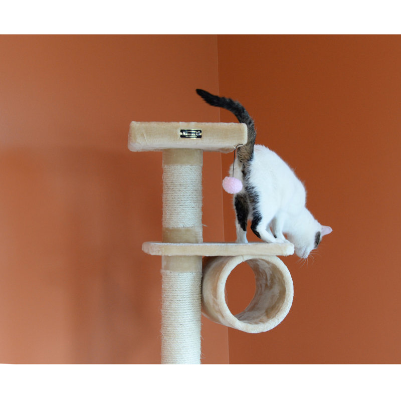 Beige Faux Fur and Sisal 74'' Cat Tree with Multiple Perches