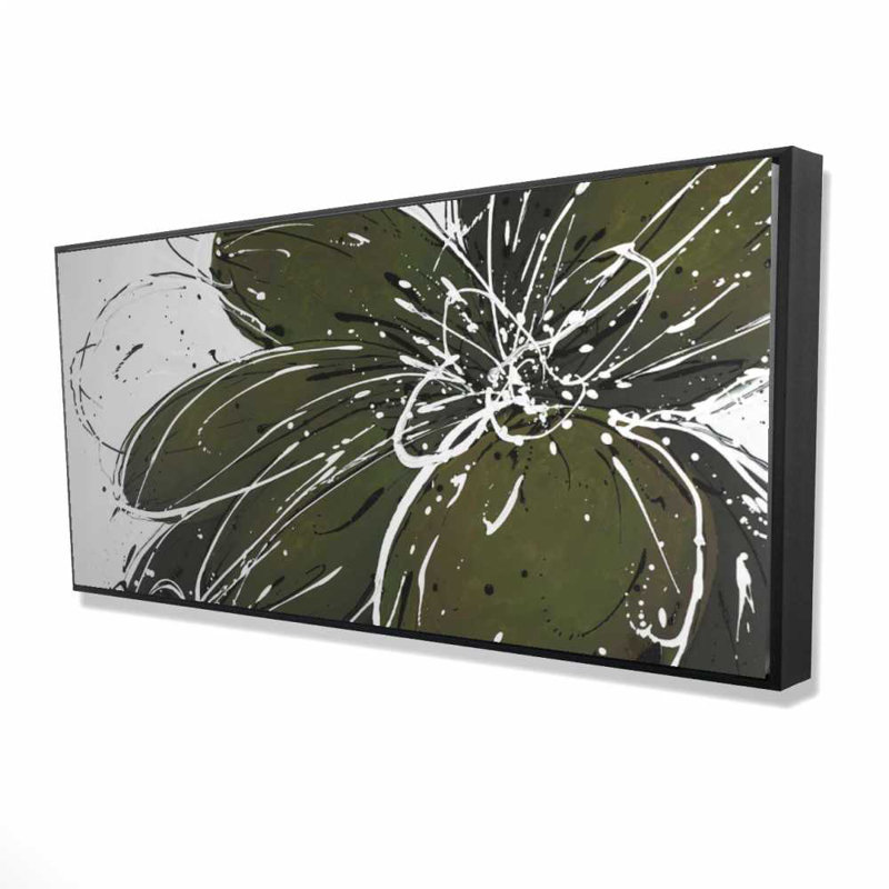 Green Flower with Splash Outline - Modern Framed Canvas Decor