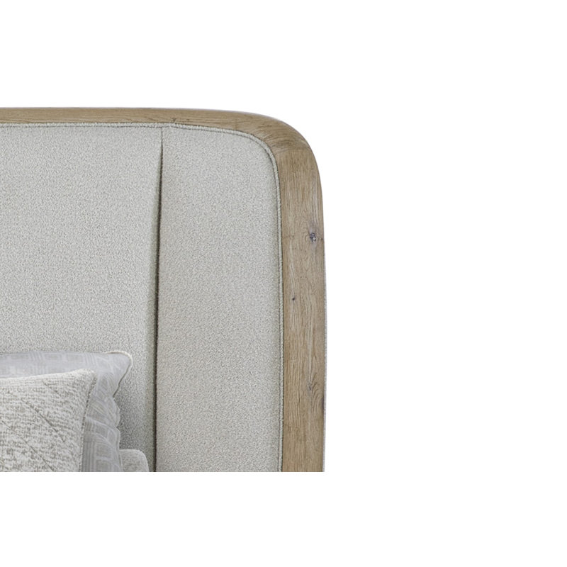 Zina Upholstered Panel Bed in Revive Performance Fabric with English Knotty Oak–Inspired Frame (King), King