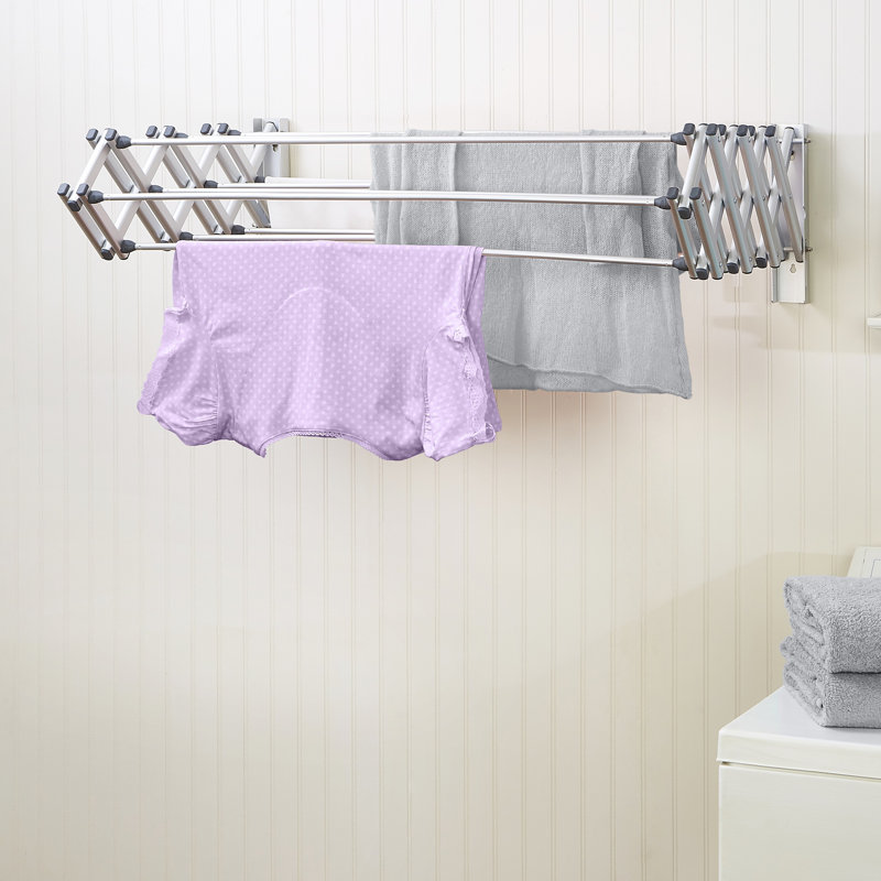 Silver Aluminum Collapsible Wall-Mount Drying Rack