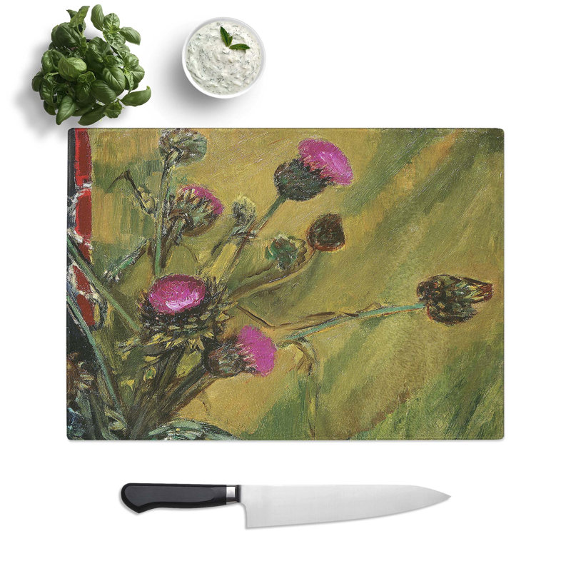 Tempered Glass Vase of Flowers by Fujishima Takeji Chopping Board, 28.5 cm W x 20 cm L