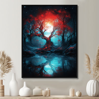 Red River Tree In Enchanted Blue Forest - arbre, reproduction d'art murale