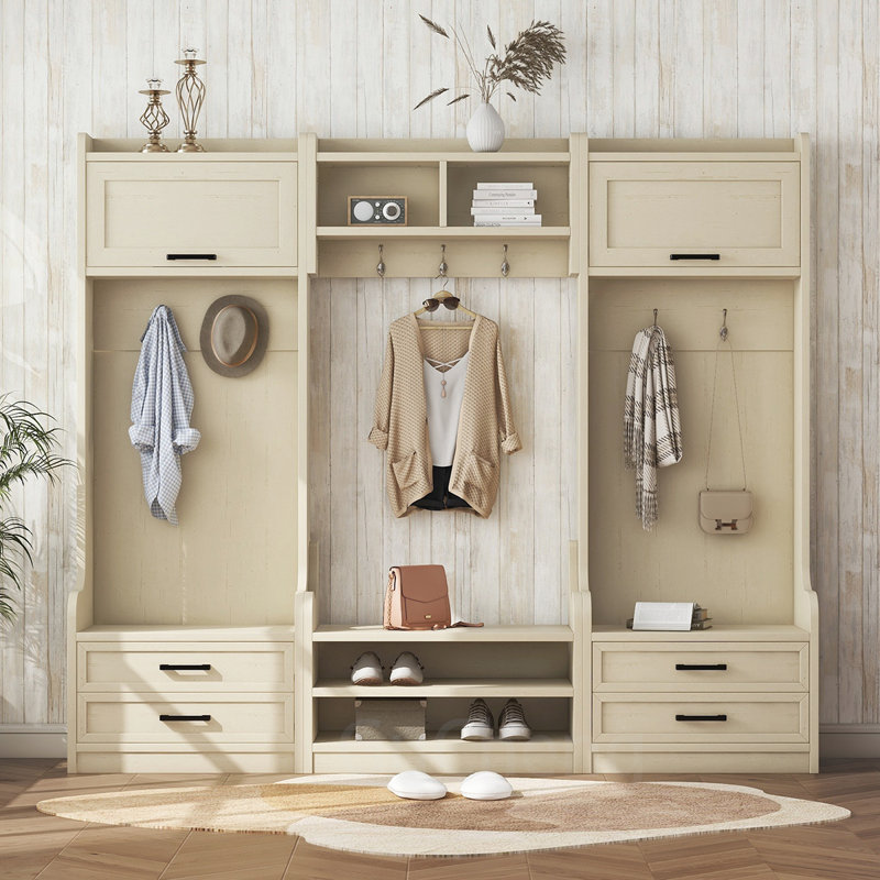 Versatile Detachable Hall Tree with Multiple Storage Options for Entryways, Beige