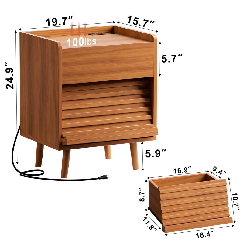 2 Drawer Bedside Table, Set of 2, Yellow