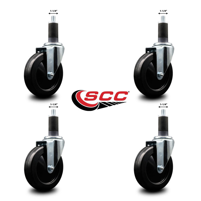 Ensemble de roulettes extensibles pivotantes en caoutchouc dur SCC NB 5 po x 1-1 / 4 po