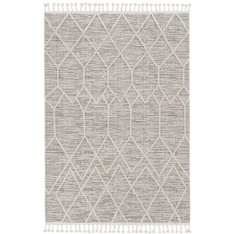 Geometric Tufted Ivory/Gray Area Rug, Rectangle 5' x 8'