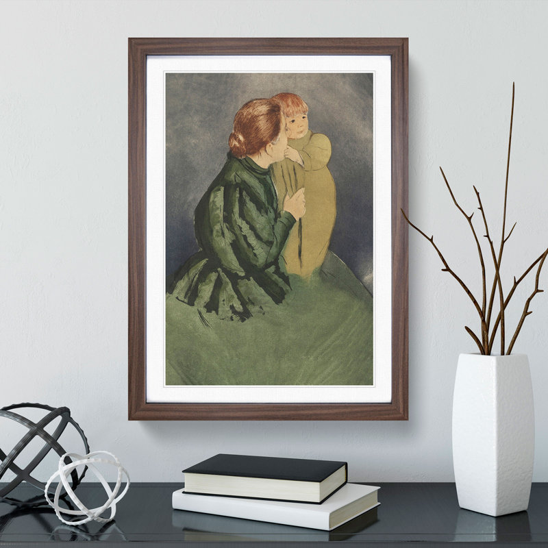 Mother and Child Vol.5 by Mary Cassatt - Picture Frame Painting, Walnut Framed, 36cm H x 27cm W x 2cm D