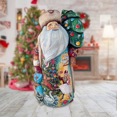 Masterpiece Wood Carved Evergreen Dance Santa Figurine