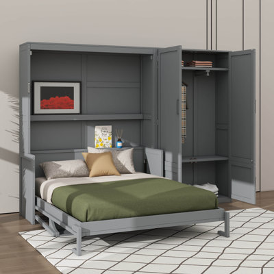 Grand lit escamotable sophistiqué avec système de garde-robe entièrement intégré