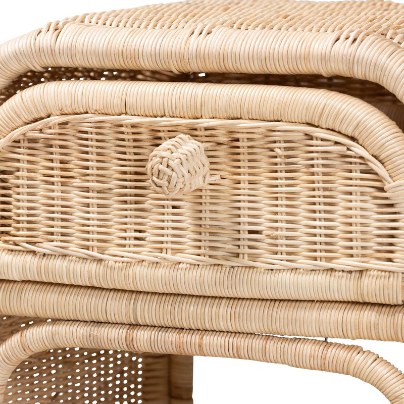 Table de chevet 1 tiroir en rotin naturel brun