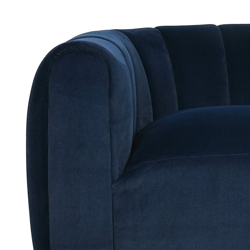 Maravilla Upholstered Swivel Barrel Chair, Dark Blue Velvet
