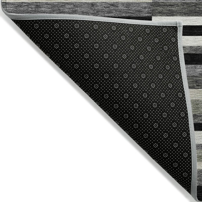 3' X 5' Black Charcoal And Gray Striped Washable Indoor Outdoor Area Rug