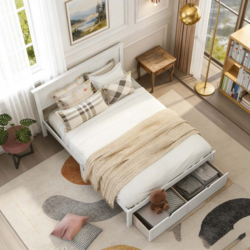 Full Size Platform Bed with Under-bed Drawers