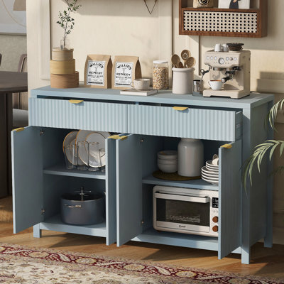 Modern Wave-Pattern Sideboard Cabinet With 2 Drawers And 4 Doors, 3-Level Adjustable Shelves, Aluminum Arc Handles, Scandinavian Style, 3 Colors, Suitable For Entryway, Living Room, Foyer