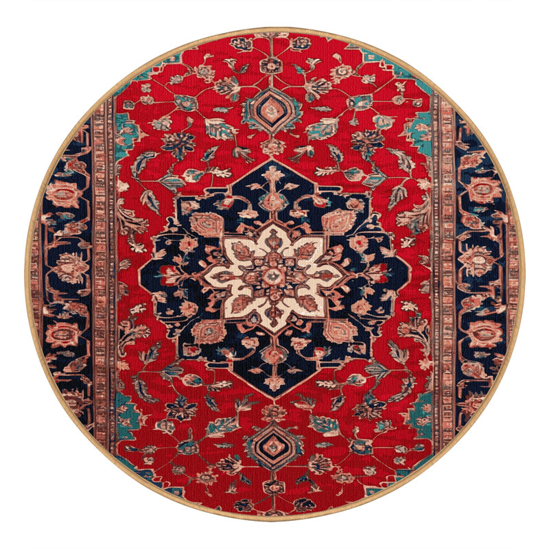 Machine Washable Persian Brown Area Rug, Round 4'