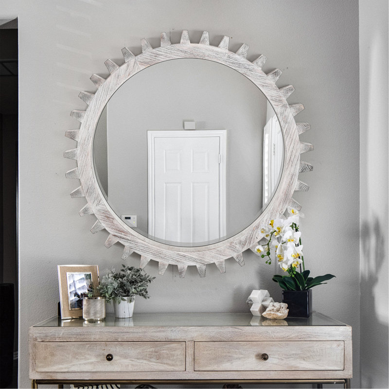 Charmant miroir décoratif en bois rétro pour diverses pièces et espaces, 33,86 po x 33,86 po, Blanchies