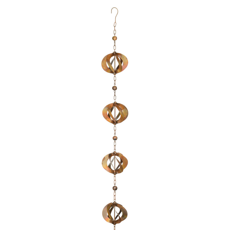 Copper Metal Spinner Rain Chain with Post Mount