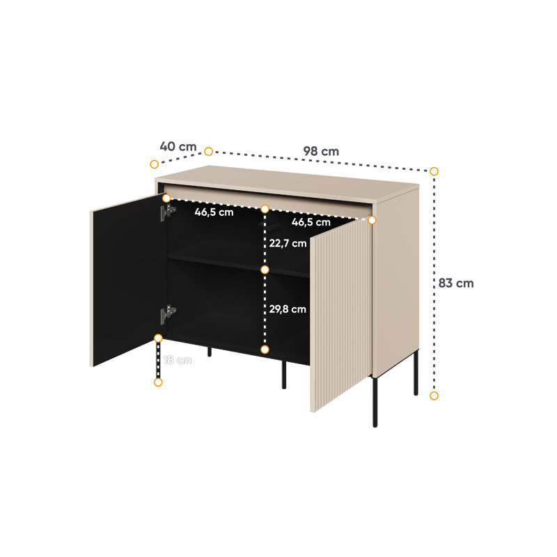 Aileu 98cm Sideboard, Sand Beige/Black