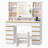 Adriel 43.3" Makeup Vanity Desk With Sliding Mirror & LED Lights, Power Outlet, Detachable Jewelry Box, 11 Drawers