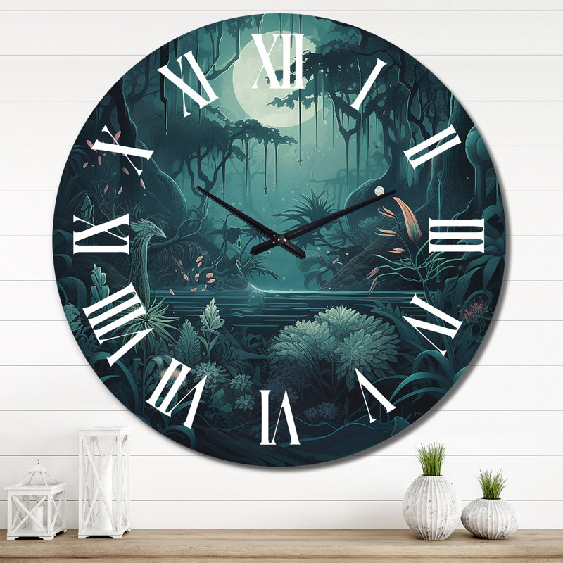 Horloge murale Magical Lake Visions Retro Blue Botanicals VI, Très grand