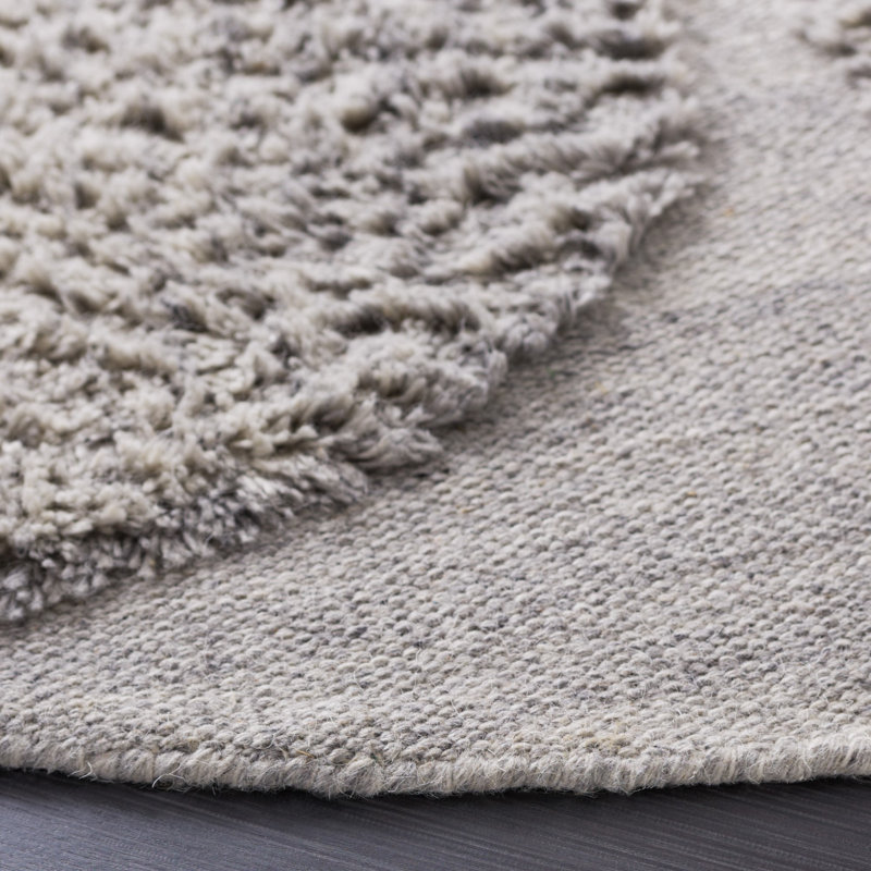 Brogun Solid Color Handmade Flatweave Wool/Cotton Area Rug in Gray, Round 6'
