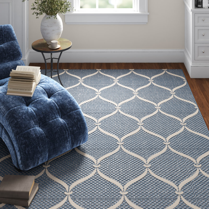Kusilvak Palmetto Area Indoor/Outdoor Area Rug In Blue / Beige, Rectangle 8' x 11'
