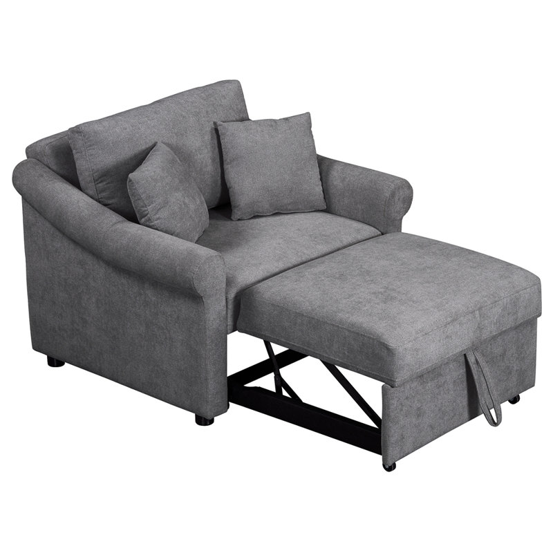 Fauteuil convertible en chenille avec dossier réglable, méridienne 3-en-1 pour le confort et la polyvalence du salon, gris foncé