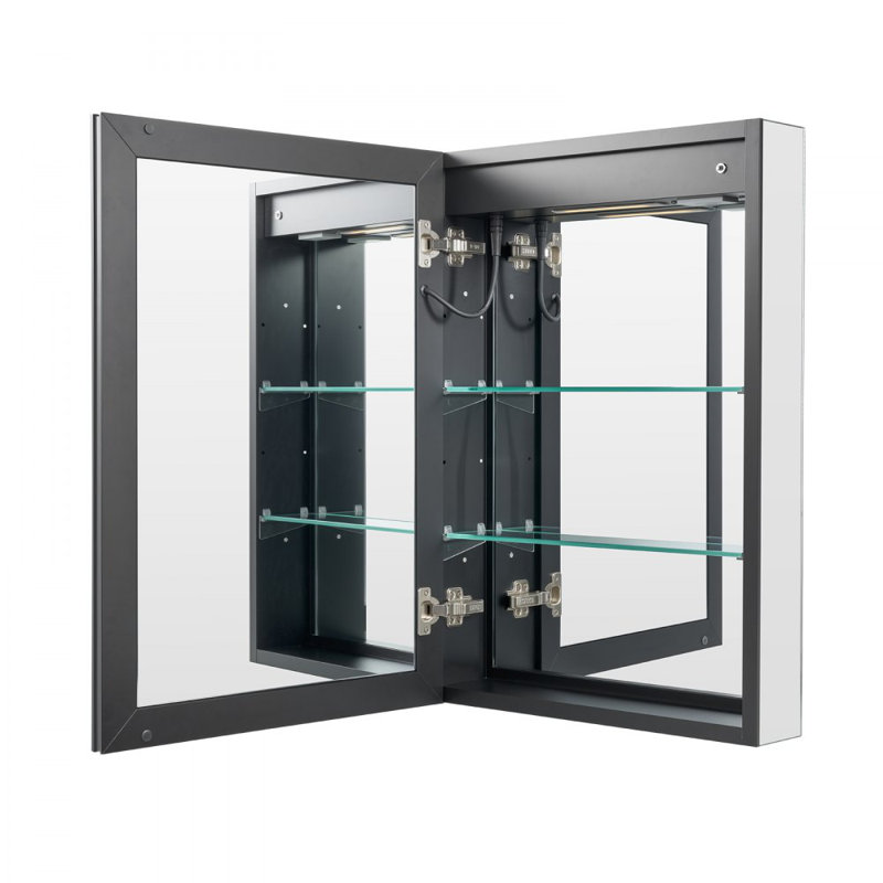 Luminaire à miroir lumineux pour armoire à pharmacie, Noir mat, H 28 po x l 20 po x P 4,9 po