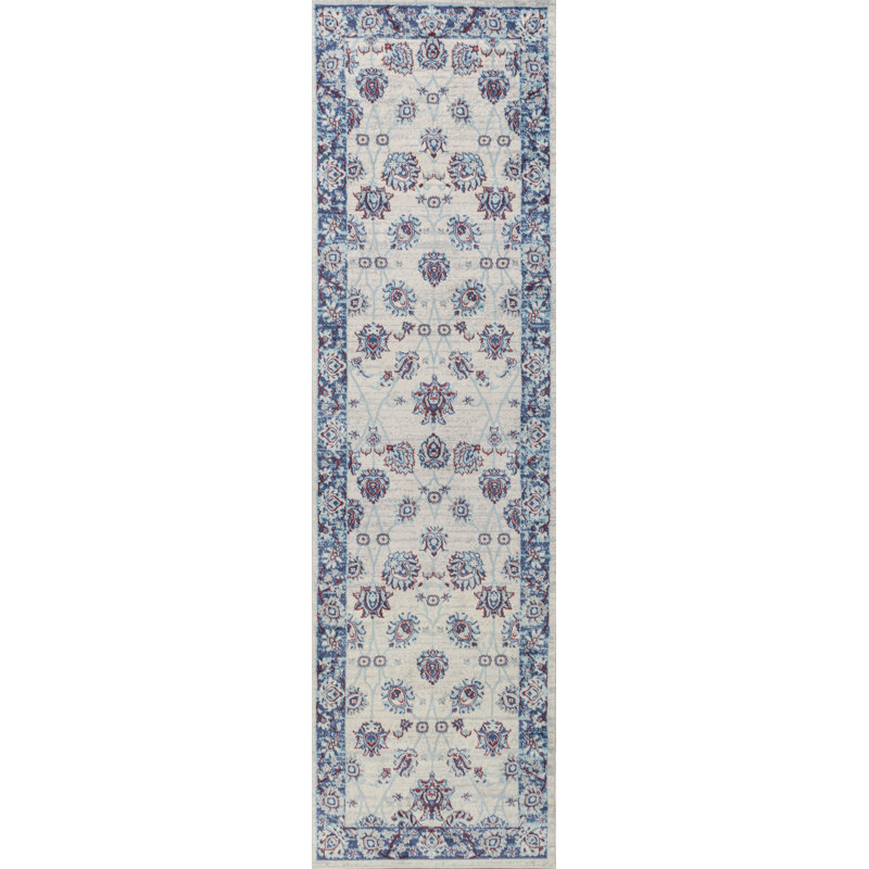 Tapis bleu / ivoire / rouge Nandita, Tapis de couloir 2 pi 2 po x 8 pi