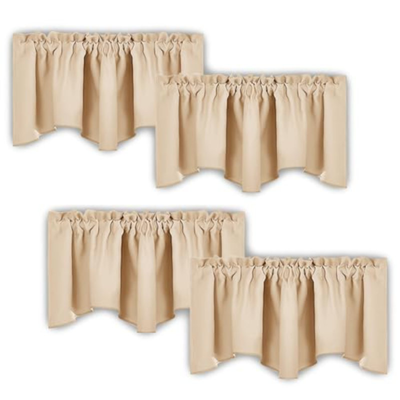 Scalloped Window Valances For Kitchen - Home Decoration Thermal Insulated 52 Inches By 18 Inches Rod Pocket Blackout Valance Window Treatment Curtains Drapes For Bedroom, 4 Panels