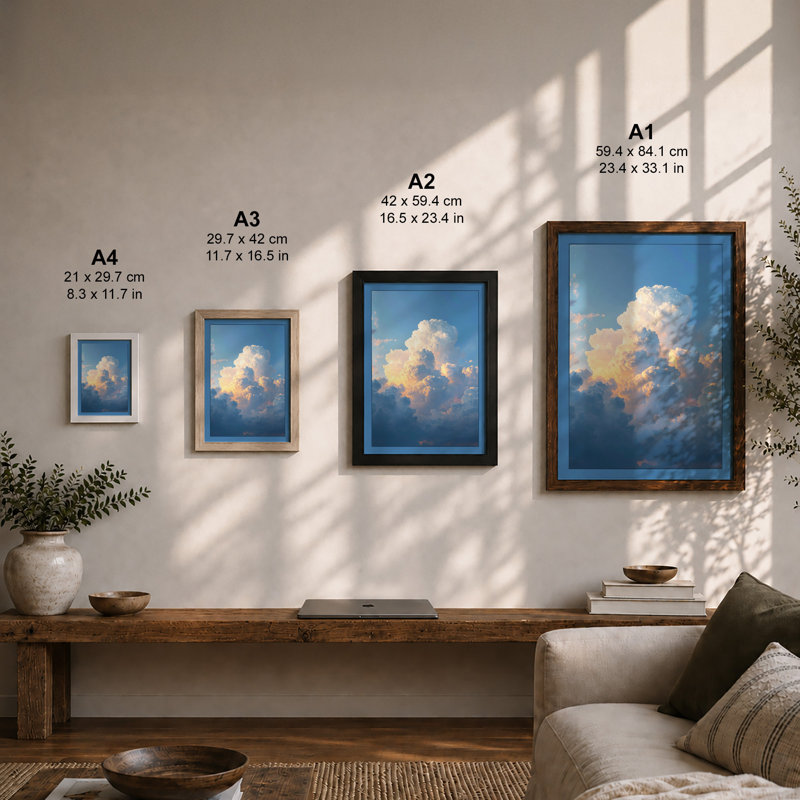Golden Cloud Rising Minimalist - Framed Print, A1 - 84.1 x 59.4 cm, Black