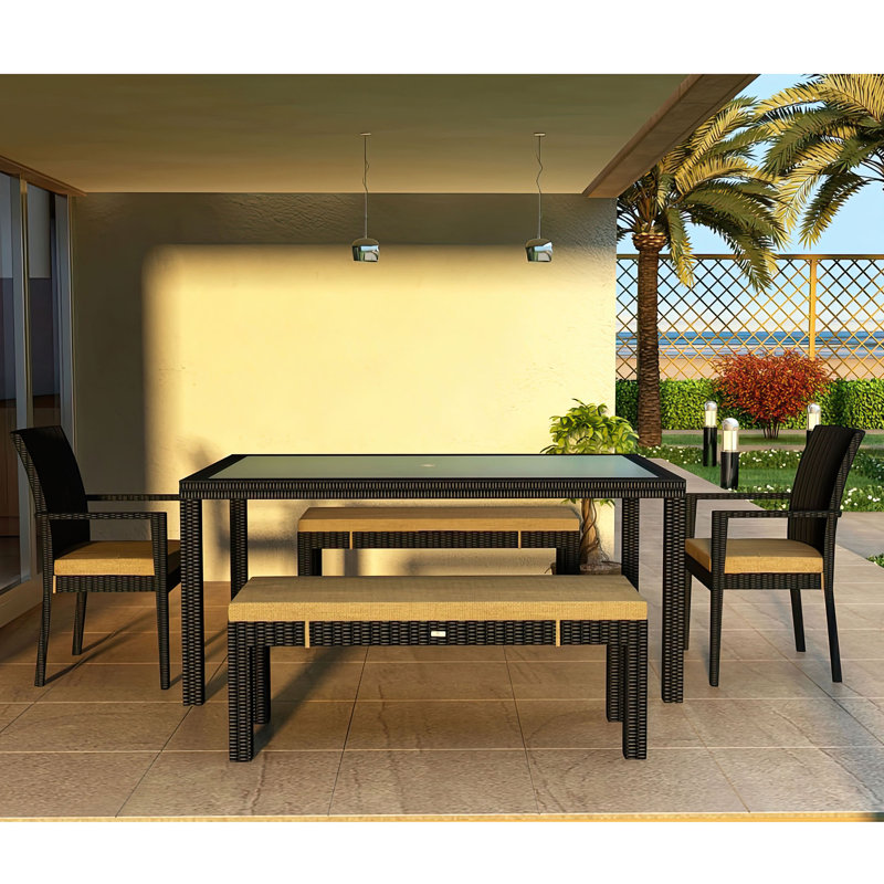 Ensemble repas 5 pièces avec coussins Subrern, Toile Sunbrella® beige chiné