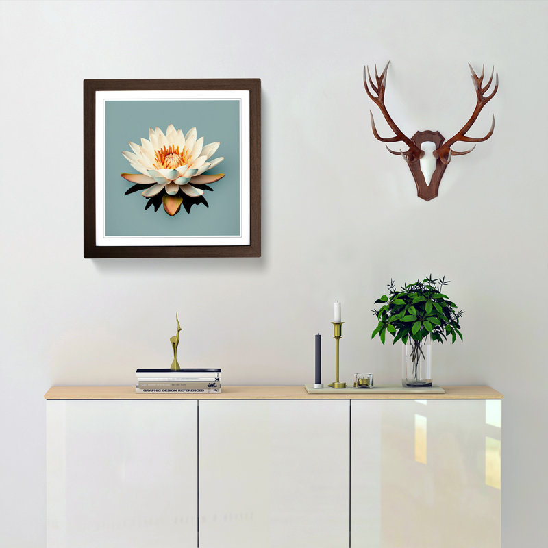 Water Lily Flower Minimalism - Framed Print, Walnut