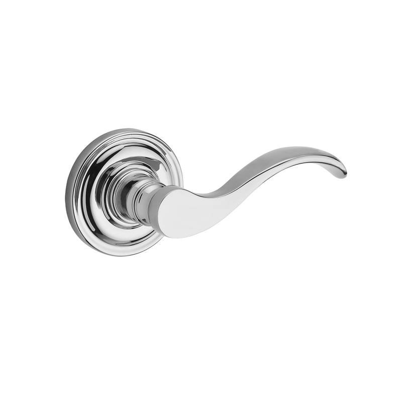 Curve Single Dummy Door Lever with Traditional Round Rose, Left, Polished Chrome