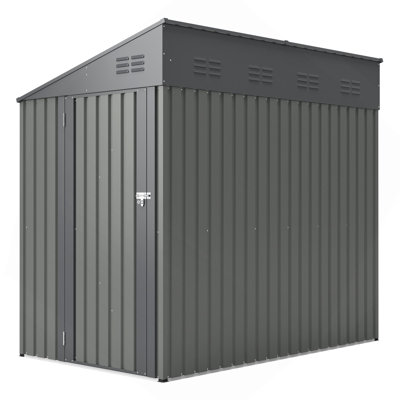 4x7 Foot Lean-To Shed in Olive grey, Heavy-Duty Steel Outdoor Storage for Garden Tools & Bicycles, Maximize Your Backyard & Patio Space with All-Weather Protection