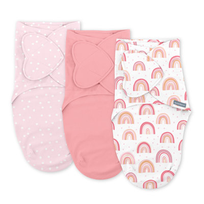 SwaddleMe by Ingenuity Monogram Collection Baby Swaddle, 100% Cotton, 0-3 Months, 1.0 TOG, 3-Pack - Rainbow