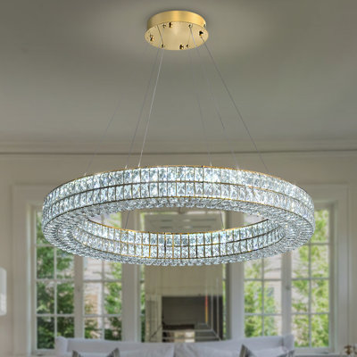 Raimes 32In Gold Chandelier Modern Led Crystal Chandelier for Living Room