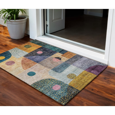 Tapis extérieur lavable géométrique mauve et bleu 3 pi x 5 pi