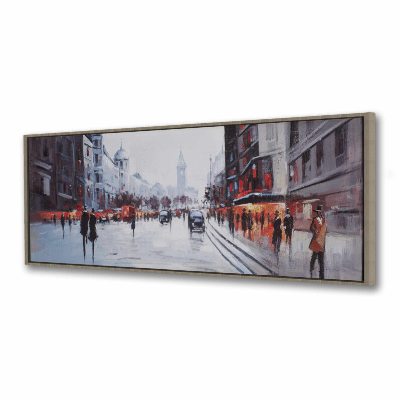 Scène de rue avec des voitures - Toile contemporaine avec cadre noir