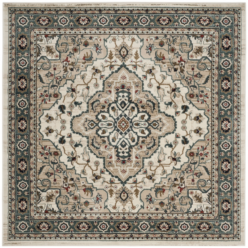 Tapis performance oriental Klose, Carré 7 pi, Teal/Gray