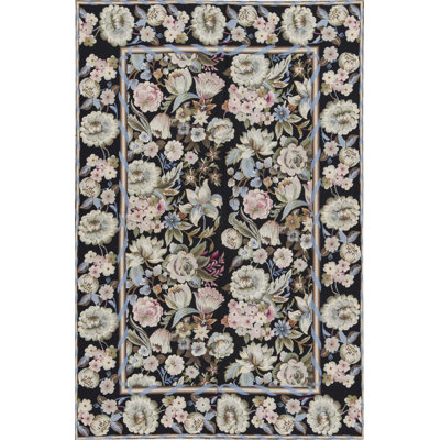 Hand-Knotted High-Quality Black and Black Area Rug