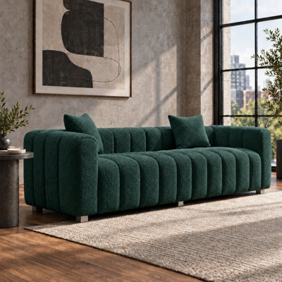 87.4" Mid-Century Sofa Couch, 3 Seater Sofa With Two Pillows, Upholstered Sofa Couch Tufted Teddy Fabric Solid Wood Fram And Legs For Living Room Bedroom Office