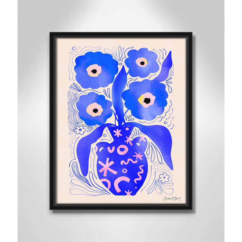 «Blue Flowers Matisse» par Bloom, L 12,5 po x H 15,5 po, Toile avec cadre, Cadre flottant noir